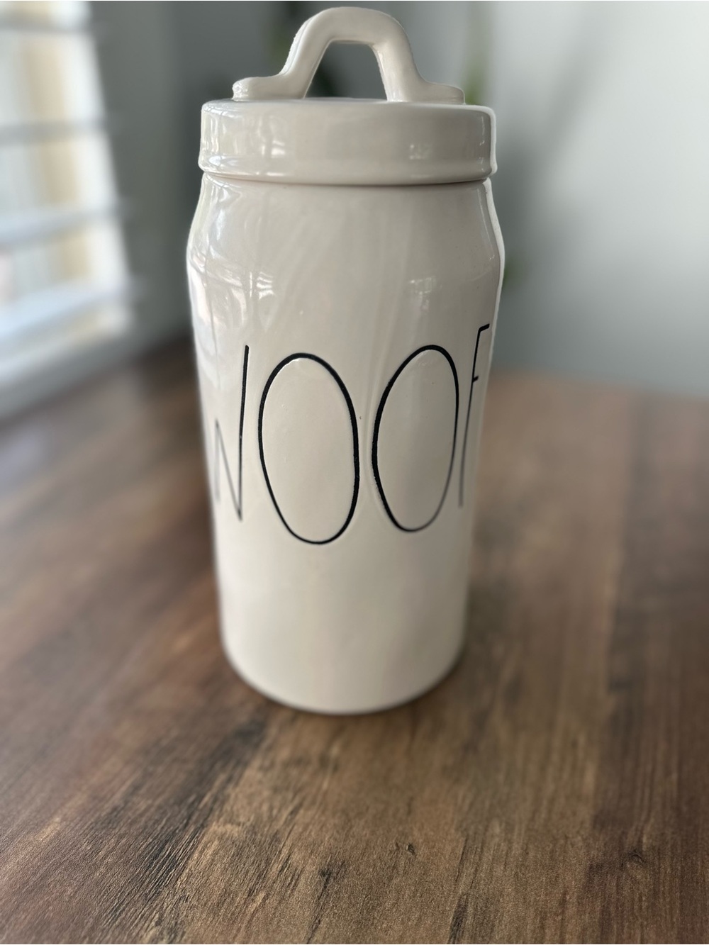 Rae Dunn “WOOF” Ceramic Treat Jar Canister Dog Pet Storage Farmhouse 🐶🤍 - Picture 1 of 6